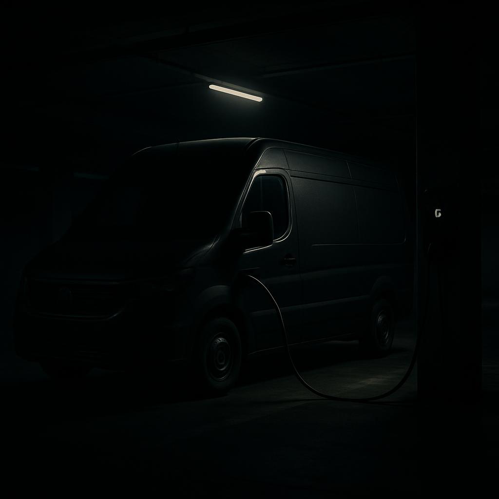 Un camion de ambulancia de la sangre estacionado en la noche.